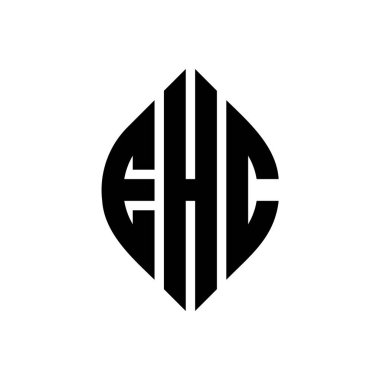 Çember ve elips şekilli EHC daire harf logosu tasarımı. Tipografik biçimli EHC elips harfleri. Üç baş harf daire şeklinde bir logo oluşturuyor. EHC Çember Amblemi Soyut Monogram Harf İşaretleyici Vektörü.