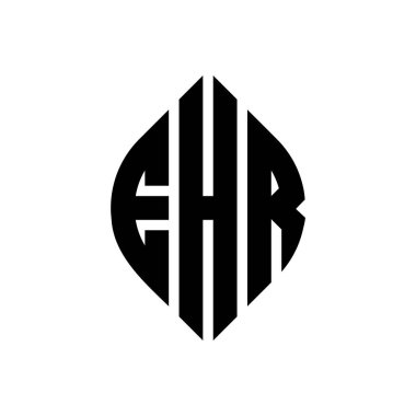 Çember ve elips şekilli EHR daire harf logosu tasarımı. EHR elips harfleri tipografik tarzda. Üç baş harf daire şeklinde bir logo oluşturuyor. EHR Çember Amblemi Soyut Monogram Harf İşaretleyici Vektörü.