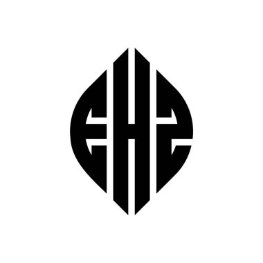 Çember ve elips şekilli EHZ daire harf logosu tasarımı. Tipografik biçimli EHZ elips harfleri. Üç baş harf daire şeklinde bir logo oluşturuyor. EHZ Çember Amblemi Soyut Monogram Harf İşaretleyici Vektörü.