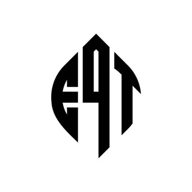 Çember ve elips şekilli EQT daire harf logosu tasarımı. Tipografik biçimli EQT elips harfleri. Üç baş harf daire şeklinde bir logo oluşturuyor. EQT Çember Amblemi Soyut Monogram Harf İşaretleyici Vektörü.