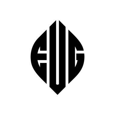 Daire ve elips şekilli EUG daire harf logosu tasarımı. EUG elips harfleri tipografik tarzda. Üç baş harf daire şeklinde bir logo oluşturuyor. EUG Çember Amblemi Soyut Monogram Harf İşaretleyici Vektörü.