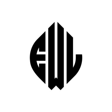 Çember ve elips şekilli EWL daire harf logosu tasarımı. Tipografik biçimli EWL elips harfleri. Üç baş harf daire şeklinde bir logo oluşturuyor. EWL Çember Amblemi Soyut Monogram Harf İşaretleyici Vektörü.