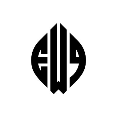 Çember ve elips şekilli EWQ daire harf logosu tasarımı. EWQ elips harfleri tipografik tarzda. Üç baş harf daire şeklinde bir logo oluşturuyor. EWQ Çemberi Amblemi Soyut Monogram Harf İşaretleyici Vektörü.