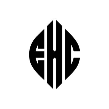 Dairesel ve elips şekilli EXC daire harf logosu tasarımı. Baskı biçiminde EXC elips harfleri. Üç baş harf daire şeklinde bir logo oluşturuyor. EXC Çember Amblemi Soyut Monogram Harf İşaretleme Vektörü.
