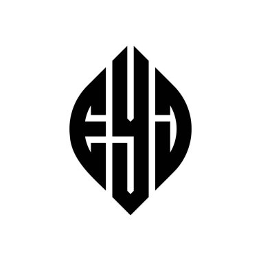 Çember ve elips şekilli EYJ daire harf logosu tasarımı. Tipografik şekilli EYJ elips harfleri. Üç baş harf daire şeklinde bir logo oluşturuyor. EYJ Çember Amblemi Soyut Monogram Harf İşaretleyici Vektörü.