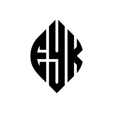 Çember ve elips şekilli EYK daire harf logosu tasarımı. Tipografik biçimli EYK elips harfleri. Üç baş harf daire şeklinde bir logo oluşturuyor. EYK Çember Amblemi Soyut Monogram Harf İşaretleyici Vektörü.