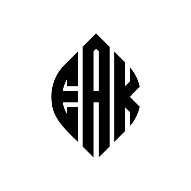 Çember ve elips şekilli EAK daire harf logosu tasarımı. EAK elips harfleri tipografik tarzda. Üç baş harf daire şeklinde bir logo oluşturuyor. EAK Çemberi Amblemi Soyut Monogram Harf İşaretleme Vektörü.