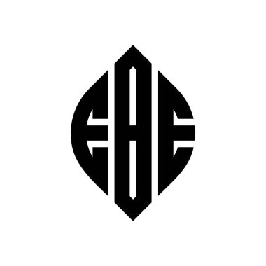 Çember ve elips şekilli EBE daire harf logosu tasarımı. Typographic tarzında EBE elips harfleri. Üç baş harf daire şeklinde bir logo oluşturuyor. EBE Çemberi Amblemi Soyut Monogram Harf İşaretleme Vektörü.