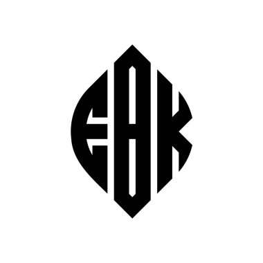 Çember ve elips şekilli EBK daire harf logosu tasarımı. Tipografik biçimli EBK elips harfleri. Üç baş harf daire şeklinde bir logo oluşturuyor. EBK Çember Amblemi Soyut Monogram Harf İşaretleyici Vektörü.