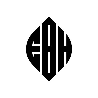 Çember ve elips şekilli EBH daire harf logosu tasarımı. EBH elips harfleri tipografik tarzda. Üç baş harf daire şeklinde bir logo oluşturuyor. EBH Çemberi Amblemi Soyut Monogram Harf İşaretleme Vektörü.