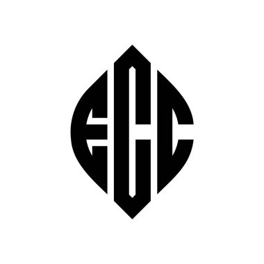 Çember ve elips şekilli ECC daire harf logosu tasarımı. Tipografik biçimli ECC elips harfleri. Üç baş harf daire şeklinde bir logo oluşturuyor. ECC Çember Amblemi Soyut Monogram Harf İşaretleyici Vektörü.