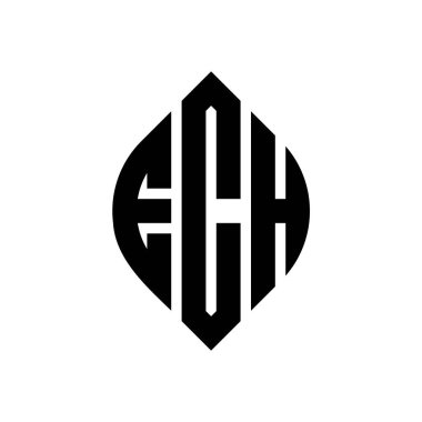 Çember ve elips şekilli ECH daire harf logosu tasarımı. ECH elips harfleri tipografik tarzda. Üç baş harf daire şeklinde bir logo oluşturuyor. ECH Çember Amblemi Soyut Monogram Harf İşaretleme Vektörü.