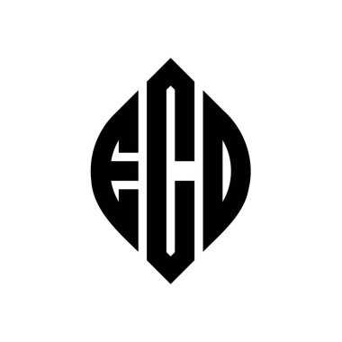 Çember ve elips şekilli ECO daire harf logosu tasarımı. Typographic tarzında ECO elips harfleri. Üç baş harf daire şeklinde bir logo oluşturuyor. ECO Çemberi Amblemi Soyut Monogram Harf İşaretleyici Vektörü.