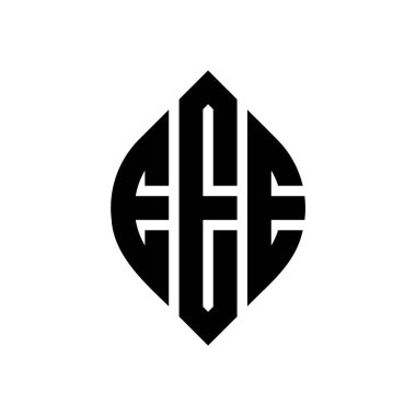 Çember ve elips şekilli EEE daire harf logosu tasarımı. Tipografik şekilli EEE elips harfleri. Üç baş harf daire şeklinde bir logo oluşturuyor. EEE Çember Amblemi Soyut Monogram Harf İşaretleme Vektörü.
