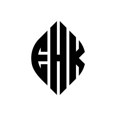 Çember ve elips şekilli EHK daire harf logosu tasarımı. Tipografik biçimli EHK elips harfleri. Üç baş harf daire şeklinde bir logo oluşturuyor. EHK Çember Amblemi Soyut Monogram Harf İşaretleyici Vektörü.