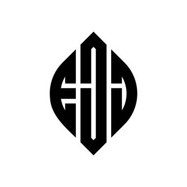 Çember ve elips şekilli EJJ daire harf logosu tasarımı. Tipografik tarzda EJJ elips harfleri. Üç baş harf daire şeklinde bir logo oluşturuyor. EJJ Çember Amblemi Soyut Monogram Harf İşaretleyici Vektörü.