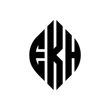Çember ve elips şekilli EKH daire harf logosu tasarımı. Tipografik şekilli EKH elips harfleri. Üç baş harf daire şeklinde bir logo oluşturuyor. EKH Çemberi Amblemi Soyut Monogram Harf İşaretleme Vektörü.