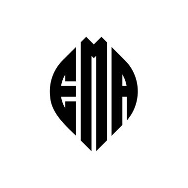 Çember ve elips şekilli EMA daire harf logosu tasarımı. EMA elips harfleri tipografik tarzda. Üç baş harf daire şeklinde bir logo oluşturuyor. EMA Çember Amblemi Soyut Monogram Harf İşaretleme Vektörü.