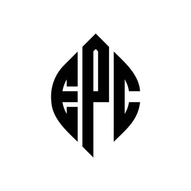 Çember ve elips şekilli EPC daire harf logosu tasarımı. Tipografik biçimli EPC elips harfleri. Üç baş harf daire şeklinde bir logo oluşturuyor. EPC Çember Amblemi Soyut Monogram Harf İşaretleyici Vektörü.