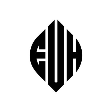 Daire şeklinde ve elips şeklinde bir logo tasarımı. Typographic tarzında elips harfler. Üç baş harf daire şeklinde bir logo oluşturuyor. EUH Çember Amblemi Soyut Monogram Harf İşaretleme Vektörü.