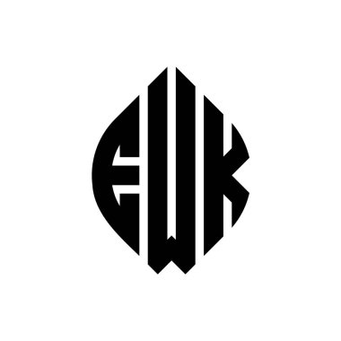 Çember ve elips şekilli EWK daire harf logosu tasarımı. Tipografik biçimli EWK elips harfleri. Üç baş harf daire şeklinde bir logo oluşturuyor. EWK Çemberi Amblemi Soyut Monogram Harf İşaretleyici Vektörü.