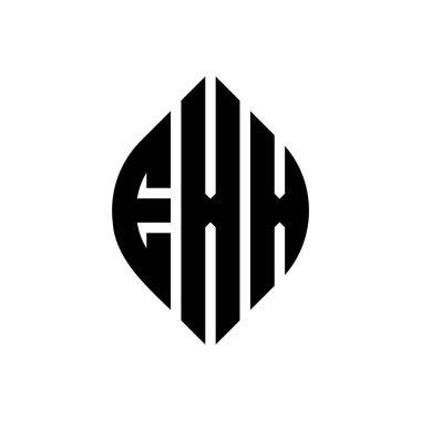 Dairesel ve elips şekilli EXX daire harf logosu tasarımı. Baskı biçiminde EXX elips harfleri. Üç baş harf daire şeklinde bir logo oluşturuyor. EXX Çember Amblemi Soyut Monogram Harf İşaretleme Vektörü.