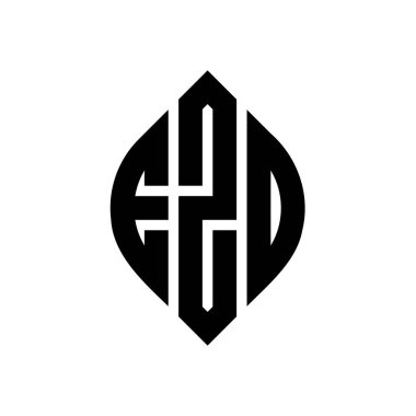 Çember ve elips şekilli EZO yuvarlak harf logosu tasarımı. Typographic tarzında EZO elips harfleri. Üç baş harf daire şeklinde bir logo oluşturuyor. EZO Çemberi Amblemi Soyut Monogram Harf İşaretleyici Vektörü.