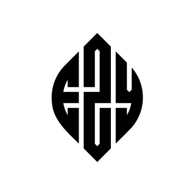Çember ve elips şekilli EZY daire harf logosu tasarımı. Tipografik biçimli EZY elips harfleri. Üç baş harf daire şeklinde bir logo oluşturuyor. EZY Çemberi Amblemi Soyut Monogram Harf İşaretleyici Vektörü.
