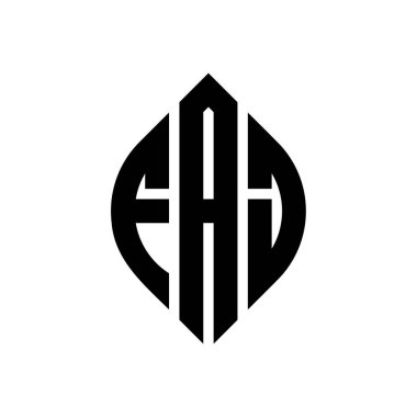 FAJ daire şeklinde ve elips şekilli harf logosu tasarımı. FAJ elips harfleri tipografik tarzda. Üç baş harf daire şeklinde bir logo oluşturuyor. FAJ Çember Amblemi Soyut Monogram Harf İşaretleyici Vektörü.