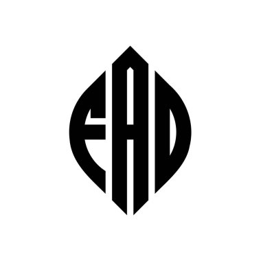 Çember ve elips şekilli FAO daire harf logosu tasarımı. FAO elips harfleri tipografik tarzda. Üç baş harf daire şeklinde bir logo oluşturuyor. FAO Çember Amblemi Soyut Monogram Harf İşaretleme Vektörü.