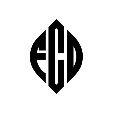 Çember ve elips şekilli FCO daire harf logosu tasarımı. FCO elips harfleri tipografik tarzda. Üç baş harf daire şeklinde bir logo oluşturuyor. FCO Çemberi Amblemi Soyut Monogram Harf İşaretleyici Vektörü.