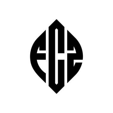 Çember ve elips şekilli FCZ daire harf logosu tasarımı. Tipografik biçimli FCZ elips harfleri. Üç baş harf daire şeklinde bir logo oluşturuyor. FCZ Çember Amblemi Soyut Monogram Harf İşaretleyici Vektörü.