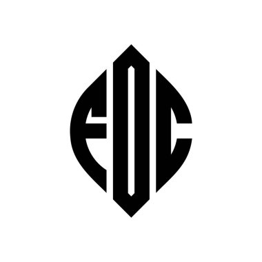 Çember ve elips şekilli FDC daire harf logosu tasarımı. FDC elips harfleri tipografik tarzda. Üç baş harf daire şeklinde bir logo oluşturuyor. FDC Çemberi Amblemi Soyut Monogram Harf İşaretleme Vektörü.