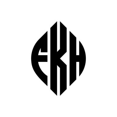 Çember ve elips şekilli FKH daire harf logosu tasarımı. Tipografik biçimli FKH elips harfleri. Üç baş harf daire şeklinde bir logo oluşturuyor. FKH Çember Amblemi Soyut Monogram Harf İşaretleyici Vektörü.