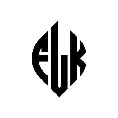 Çember ve elips şekilli FLK daire harf logosu tasarımı. Tipografik biçimli FLK elips harfleri. Üç baş harf daire şeklinde bir logo oluşturuyor. FLK Çemberi Amblemi Soyut Monogram Harf İşaretleyici Vektörü.