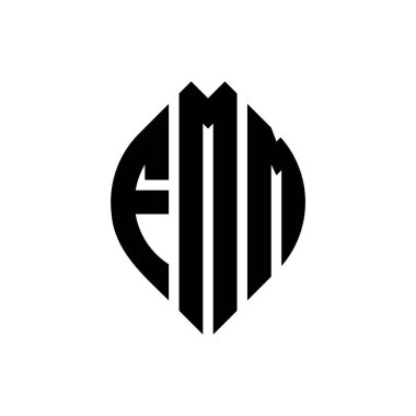 Çember ve elips şekilli FMM daire harf logosu tasarımı. FMM elips harfleri tipografik tarzda. Üç baş harf daire şeklinde bir logo oluşturuyor. FMM Çember Amblemi Soyut Monogram Harf İşaretleyici Vektörü.