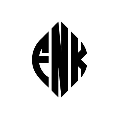 Çember ve elips şekilli FNK daire harf logosu tasarımı. Tipografik biçimli FNK elips harfleri. Üç baş harf daire şeklinde bir logo oluşturuyor. FNK Çember Amblemi Soyut Monogram Harf İşaretleyici Vektörü.