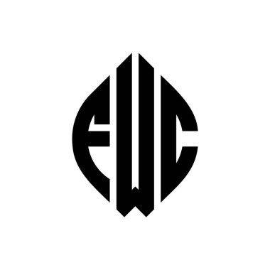 Çember ve elips şekilli FWC daire harf logosu tasarımı. FWC elips harfleri tipografik tarzda. Üç baş harf daire şeklinde bir logo oluşturuyor. FWC Çember Amblemi Soyut Monogram Harf İşaretleyici Vektörü.