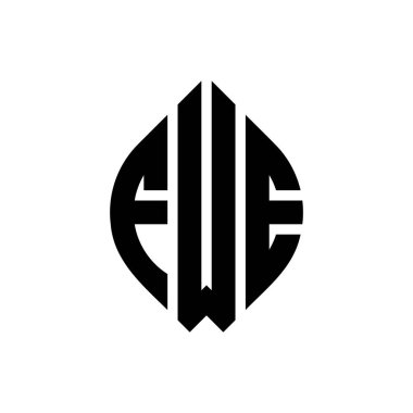Çember ve elips şekilli FWE daire şeklinde harf logosu tasarımı. FWE elips harfleri tipografik tarzda. Üç baş harf daire şeklinde bir logo oluşturuyor. FWE Çember Amblemi Soyut Monogram Harf İşaretleme Vektörü.