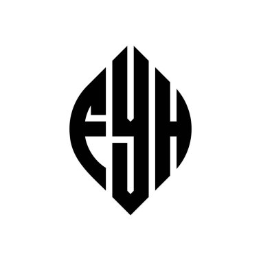 Çember ve elips şekilli FYH daire harf logosu tasarımı. FYH elips harfleri tipografik tarzda. Üç baş harf daire şeklinde bir logo oluşturuyor. FYH Çember Amblemi Soyut Monogram Harf İşaretleyici Vektörü.