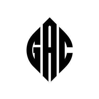 Çember ve elips şekilli GAC daire harf logosu tasarımı. Tipografik biçimli GAC elips harfleri. Üç baş harf daire şeklinde bir logo oluşturuyor. GAC Çember Amblemi Soyut Monogram Harf İşaretleyici Vektörü.