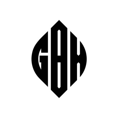 Çember ve elips şekilli GBX daire harf logosu tasarımı. Tipografik biçimli GBX elips harfleri. Üç baş harf daire şeklinde bir logo oluşturuyor. GBX Çember Amblemi Soyut Monogram Harf İşaretleyici Vektörü.