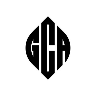 Çember ve elips şekilli GCA daire harf logosu tasarımı. Tipografik biçimli GCA elips harfleri. Üç baş harf daire şeklinde bir logo oluşturuyor. GCA Çember Amblemi Soyut Monogram Harf İşaretleme Vektörü.