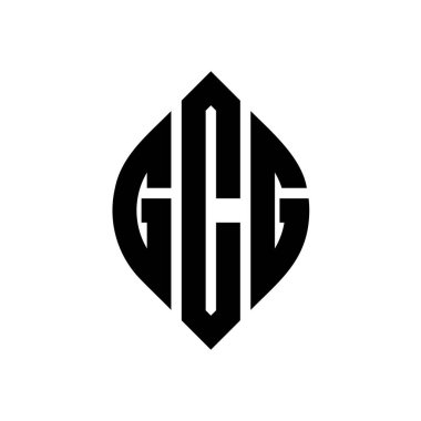 Çember ve elips şekilli GCG daire harf logosu tasarımı. Tipografik biçimli GCG elips harfleri. Üç baş harf daire şeklinde bir logo oluşturuyor. GCG Çember Amblemi Soyut Monogram Harf İşaretleyici Vektörü.