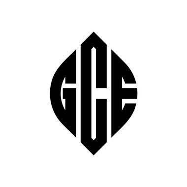 Çember ve elips şekilli GCE daire harf logosu tasarımı. Tipografik biçimli GCE elips harfleri. Üç baş harf daire şeklinde bir logo oluşturuyor. GCE Çember Amblemi Soyut Monogram Harf İşaretleyici Vektörü.