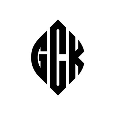 Çember ve elips şekilli GCK daire harf logosu tasarımı. Tipografik biçimli GCK elips harfleri. Üç baş harf daire şeklinde bir logo oluşturuyor. GCK Çemberi Amblemi Soyut Monogram Harf İşaretleme Vektörü.
