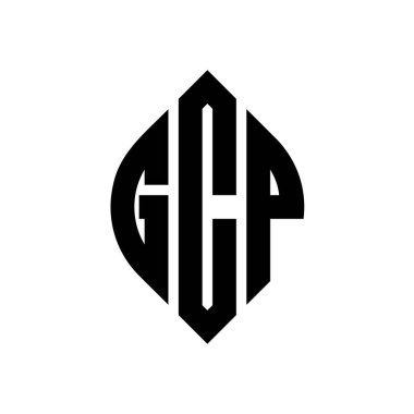 Çember ve elips şekilli GCP daire harf logosu tasarımı. Tipografik biçimli GCP elips harfleri. Üç baş harf daire şeklinde bir logo oluşturuyor. GCP Çember Amblemi Soyut Monogram Harf İşaretleyici Vektörü.