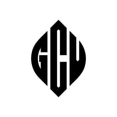 Çember ve elips şekilli GCV daire harf logosu tasarımı. Tipografik biçimli GCV elips harfleri. Üç baş harf daire şeklinde bir logo oluşturuyor. GCV Çember Amblemi Soyut Monogram Harf İşaretleyici Vektörü.