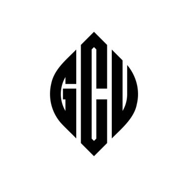 Çember ve elips şekilli GCU harf logosu tasarımı. GCU elips harfleri tipografik tarzda. Üç baş harf daire şeklinde bir logo oluşturuyor. GCU Çember Amblemi Soyut Monogram Harf İşaretleyici Vektörü.