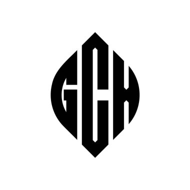Çember ve elips şekilli GCX daire harf logosu tasarımı. Tipografik biçimli GCX elips harfleri. Üç baş harf daire şeklinde bir logo oluşturuyor. GCX Çember Amblemi Soyut Monogram Harf İşaretleyici Vektörü.